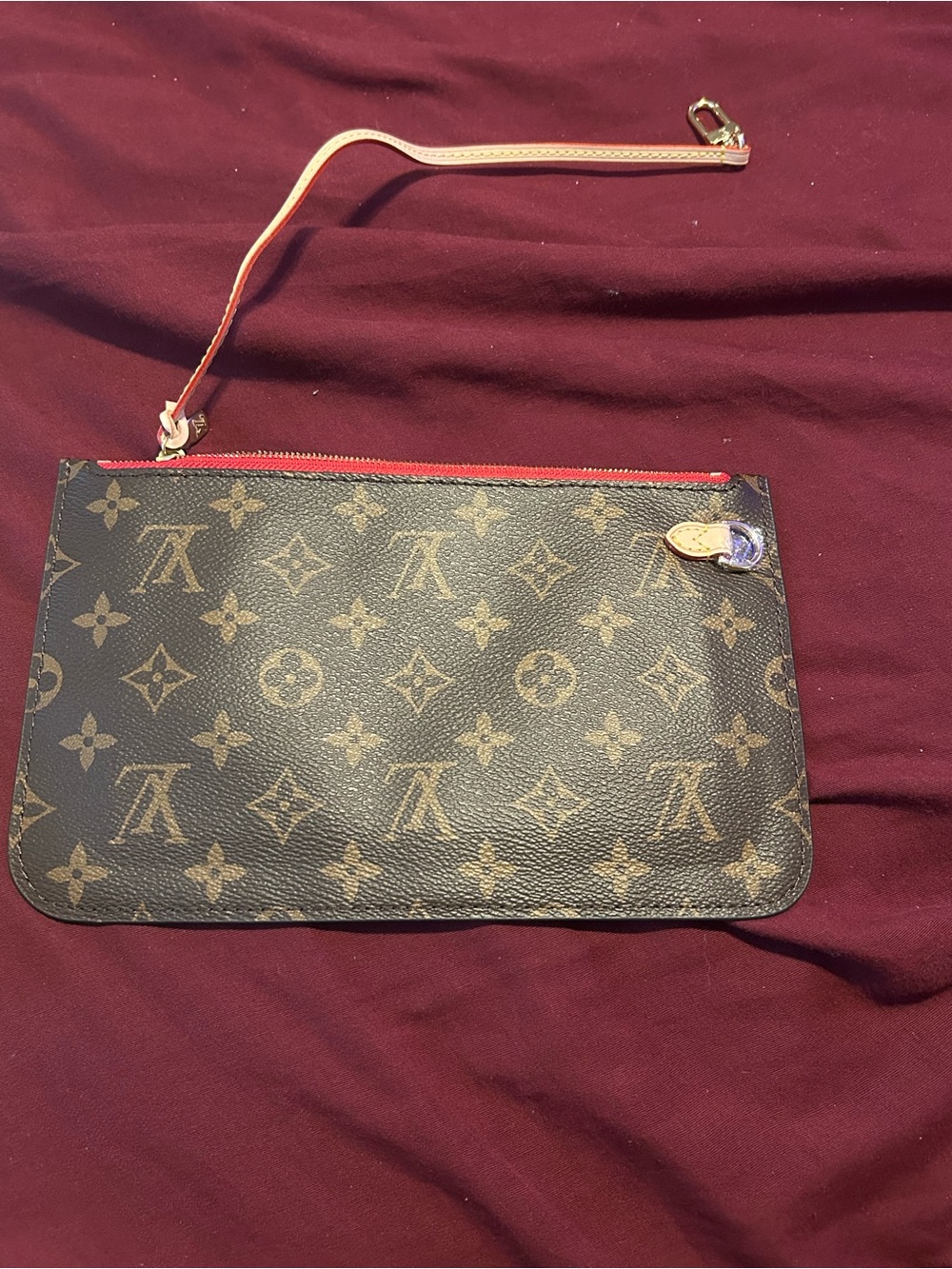 Louis Vuitton Monogram Canvas Wristlet Pouch in Brown with  Red Trim - Picture 5 of 7